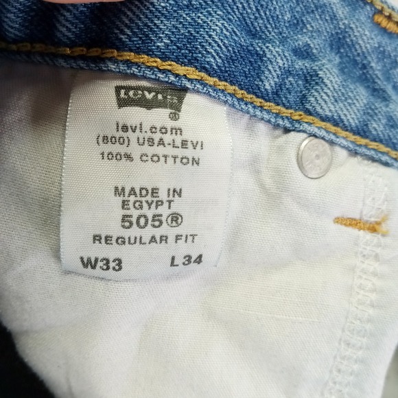 Levi‎ Strauss 505 Regular Fit Mens Jeans Blue Denim W33 L34 Stain - Picture 8 of 10